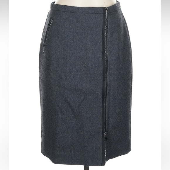 J. CrewAsymmetric Full Zip Wool Midi Pencil Classic Moto Gray Blue Size 10 Med - Picture 2 of 8